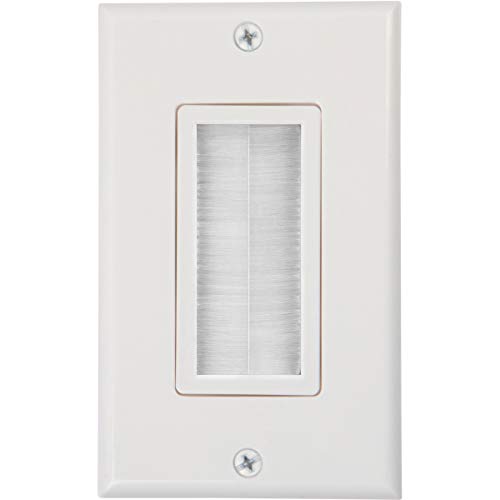 Buyer's Point Brush Wall Plate [UL Listed], Decora Style, Cable Pass Through Insert for Wires, Single Gang Cable Access Strap, Wall Socket for HDTV, HDMI, Home Theater Systems (White)