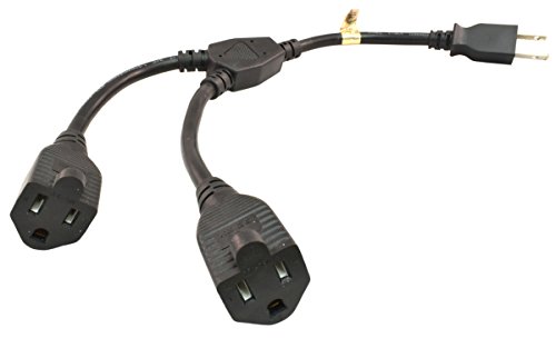 PTC Heavy Duty Black US 3-Prong 16 AWG Y-Splitter Power Extension Cord | 14"inch