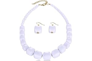 Women Costume Accessory Set with White Bead Necklace Earrings Halloween Cave Cosplay Party Supplies