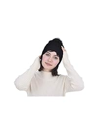 Cashmeren 100% Pure Cashmere Pom Pom Beanie para mujer (negro, talla única)
