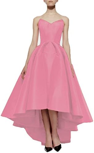 FloYoung 2018 Women Prom Homecoming Gown Hi-Low Pleats Dovetail Satin Evening Dress