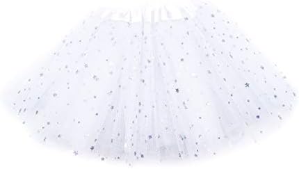 White Fancy Dress Up Triple Layered 20 cm Long Tutu Skirt With Shiny Glitter Stars And Stretchy Waistband In Baby Toddler Size 25-50 cm