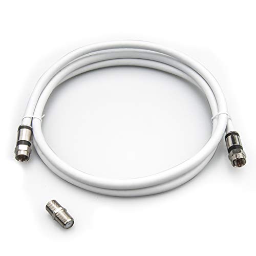 GTOTd Coaxial Cable (4 Feet) with RG6 Coax Cable Connector (and F-Type Cable Extension Adapter) White Coax Satellite TV 75 Ohm Cable