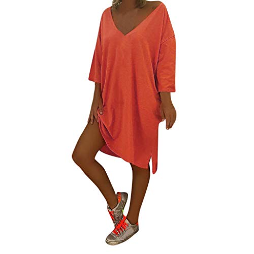 Ximandi Womens V Neck Feminino Vesti Caftan Boho Beach Cover Plus Size Ladies Baggy Dress Orange,XXXL - Thumbnail 5