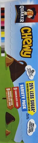 QUAKER CHEWY GRANOLA BARS, 25% LESS SUGAR, 2 FLAVOR VARIETY PACK, (18 PACK)