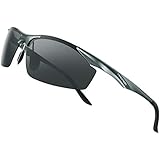 PAERDE Men's Sports Polarized Sunglasses for Men Driving Fishing Cycling Golf Running Al-Mg Metal Frame Ultra Light Glasses (Gray 1)