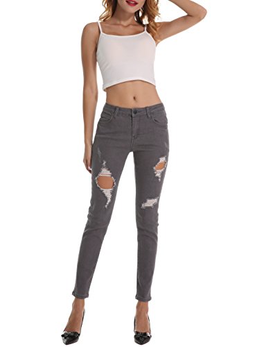 Skinny Jeans, ZLZ Women's Ripped Distressed Destroyed Stretch Ankle Jeans Leggings with Hole. (US10 | W30, Grey)