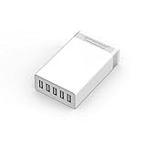 AFENDO® 40W 5-Port Family-Sized Desktop USB Charger/ Wall Travel Power Adapter for iPhone 6/6 Plus, iPhone 5/5S/5C, iPad/iPad Air 2/iPad Mini 3, Galaxy S6/S5/S4/Note 4, HTC Samsung Motorola Android Phones, Bluetooth Speakers, Bluetooth Earphones and Other 5V Devices with Smart Power Technology-18 Months Warranty-White