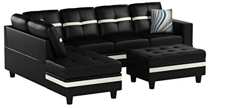 Beverly Fine Funiture Sectional Sofa Set, Black with White Stripe