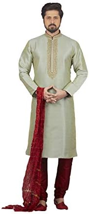 Dessa Collections Mens Kurta Pajama Wedding Dupion India Party Wear Set of 2.
