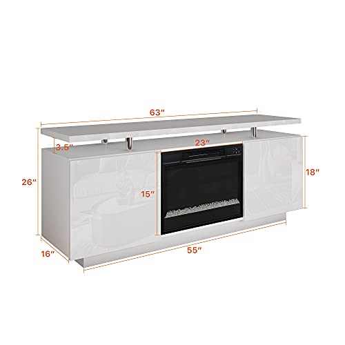 POVISON Modern Fireplace TV Stand, Wood LED Entertainment Center with