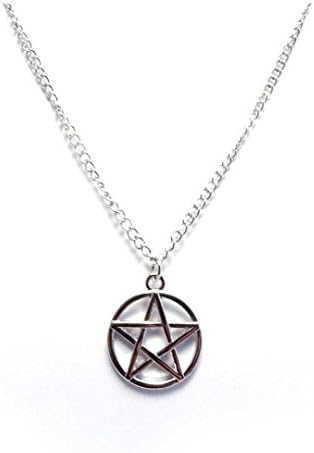 Womens Alloy Silver Pentagram Necklace Boho Bohemian Celestial Witch Goth Gothic Pentacle