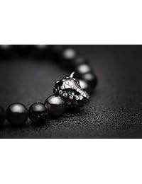 Karseer Pulsera de ansiedad de pantera negra, hematita magnética y cristales naturales de ónice, piedras curativas para equilibrar la energía, alivia el estrés, regalo de joyería para hombres y mujeres