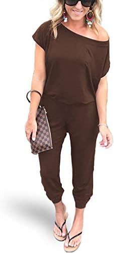 Alelly Women's Sexy Off Shoulder Elastic Waist Beam Foot Jumpsuit Rompers