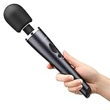 Cordless Wand Massager with 12 Speed USB Rechargeable Strong Power Vibration, Luvkis Multi Patterns Hand-held Waterproof Body Massager for Back & Neck-Black