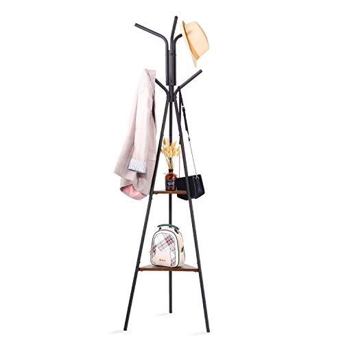 HOUSE-DAY-Entryway-Coat-Rack-Stand-Metal-Coat-Tree-with-2-Shelves-Premium-Coat-Holder-for-Clothes-Hat-Bag-Purse-Umbrella-Vintage-Style