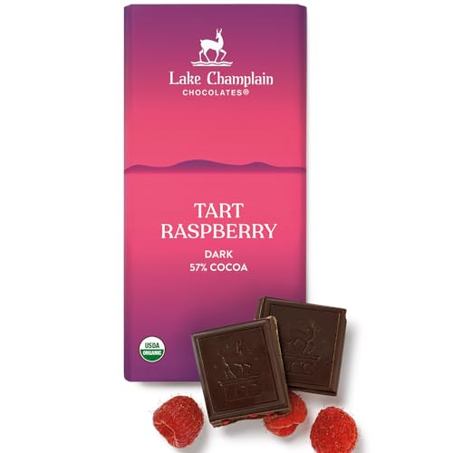 LAKE CHAMPLAIN CHOCOLATES Organic Raspberries & Dark Chocolate Bar, 3 OZ