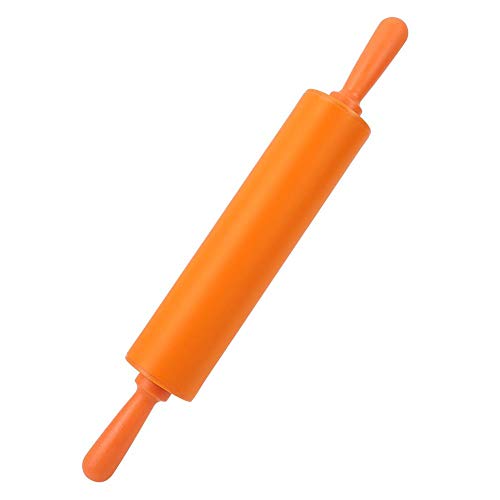 TOPINCN Silicone Rolling Pin Non-Stick DIY Dumpling Roller Bread Cookie Rolling Pin for Baking, Pastry Dough Roller, Fondant, Pizza, Etc(Orange)