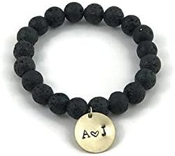 Custom Diffuser couple Initial Charm Bracelet by WestMarketDesign | Initial Charm Bracelet | Lava Beaded Bracelet Custom Initial Bracelet | Boho Chic Earthy Aromatherapy Jewelry Gifts | Lava Charm