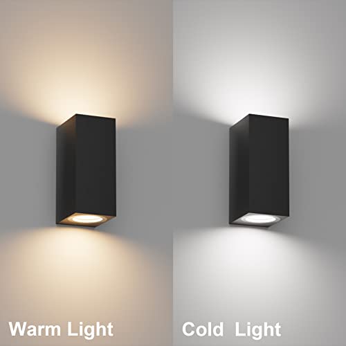 Klighten 2 Pieces Square Wall Lamp Outdoor/Indoor, IP65 Waterproof Black Outdoor Wall Sconce, GU10 Modern Aluminium Wall Light for Gardens, Hallway Terrace, Bulb Not Included