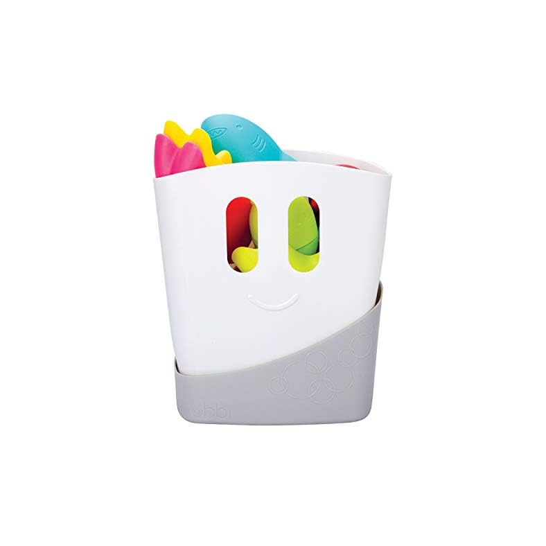 Ubbi Freestanding Bath Toy Organizer Bath Caddy with Removable Drying Rack Bin and Scoop for Toddlers and Baby, Gray