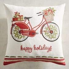 Amazon Com Pier 1 Embroidered Happy Holidays Bicycle Pillow Home