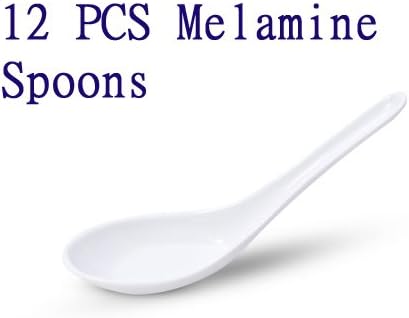 Live Well White Melamine Chinese Japanese Soup Wonton Spoons, Set of 12