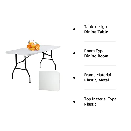 6FT Outdoor Dining Table Plastic Party Table Folding Table Picnic