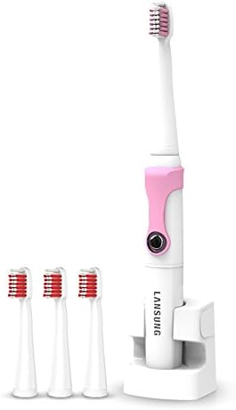 Lansuang Electronic Toothbrush Sensitive And Charger For Deep Clean With 3 Replacement Heads (Pink)