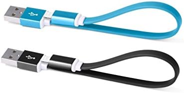 Lighting cable 2 pcs, COSMOCAT USB Short Flat Cable, 2 PACK high-speed USB to 8 Pin Lighting Charging Mini Cable with metal connector for iPhone and iPad (0.65 ft /0.2 m) (Black &amp; Blue)