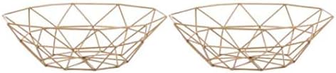 FanDuo Metal Wire Fruit Basket 2 Pack- Kitchen Countertop Fruit Bowl Vegetable Holder Decorative Stand for Bread, Snacks, Households Items Storage (Gold)