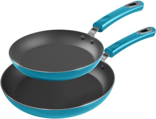 KICHLY Set of 2 Nonstick Induction Frying Pans, 20 and 28 cm Induction Hob Set, Bakelite Handles Firm Grip, Easy Cleaning (Turquoise)