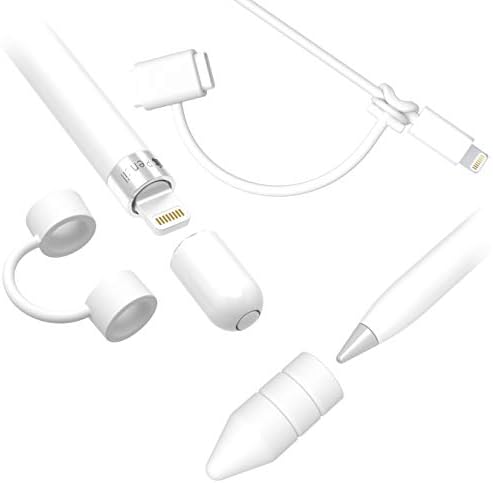 innoGadgets Apple Pencil All-Round 3-Set - [1] Protective Cap Compatible with Apple Pencil - [2] Holder for Cap - [3] Holder for Charging Adapter | The Perfect Accessory - 3-Piece | White