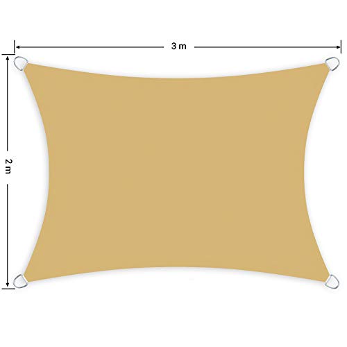 SONGMICS Sonnensegel 2 x 3 m, wasserfest mit Einer Wassersäule von 665 mm, Sonnenschutz aus reißfestem Polyester, UV-Schutz 93%, Terrasse, Garten, Balkon, rechteckig, 2 m Seile, sandgelb GSH23EY – Bild 4