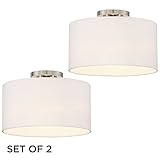 Set of 2 Adams Brushed Nickel White Drum Shade Ceiling Light