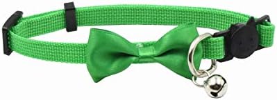 Olahibi Classic Solid color Safety Release Bowtie Cat Collar Breakaway Buckle with Bell (S,Green)
