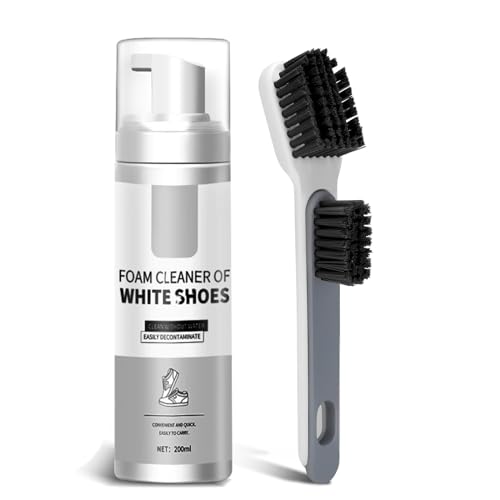 Shoe Cleaning Kit, 200ml White Shoe Cleaner with Brush, Foam Sneaker Cleaner Removes Dirt and Stain, Shoe Cleaner Kit with Brush for White Shoes, Leather, Knit, Boots, Canvas, Suede, PU, Fabric