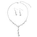 Topwholesalejewel Silver Crystal Rhinestone Small V Flower Branch Shape with Pearl Necklace & Matching Dangle Pearl Hook Earrings Jewelry Set