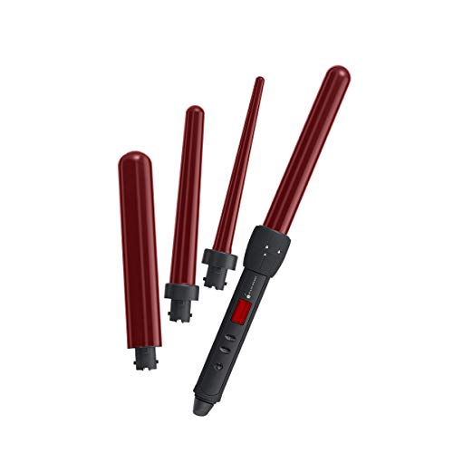 Cherry Professional Red Cherry Interchangeable Thermolon Hair Curling Iron Set with Variety of Sizes Premium Quality Professional Hair Curling Wands