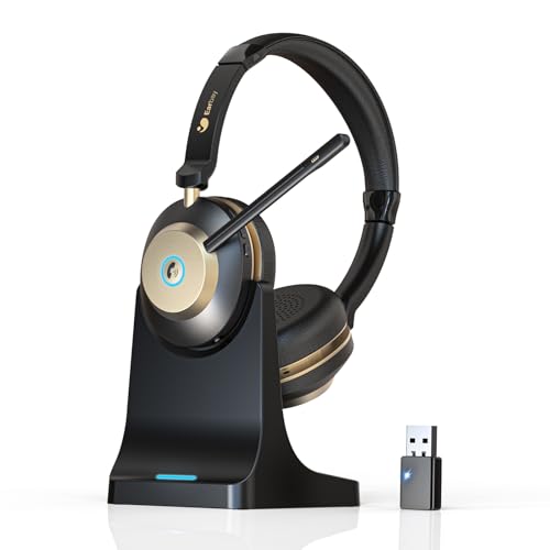 Earbay Wireless Headset, Bluetooth Headset With Microphone Noise Canceling & USB Dongle, V5.3 Bluetooth Headphone with Charging Dock & 50hrs Working Time for Computer/Phones/Teams/Skype/Zoom/Office