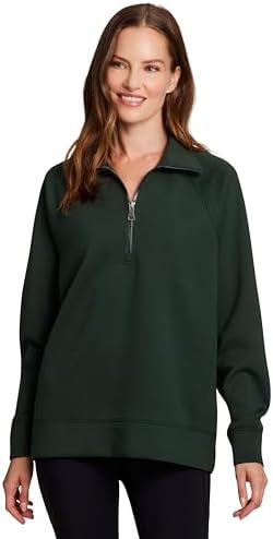 RBX Women's Quarter Zip Sweatshirt, Lightweight Textured Cotton