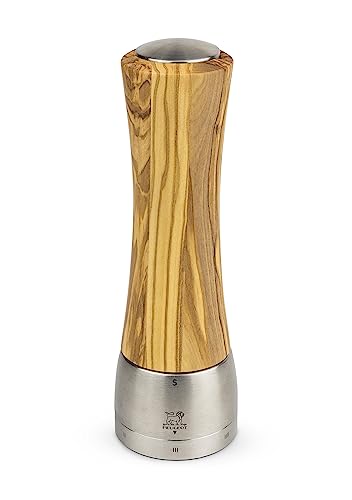 PEUGEOT - Salzmühle Madras u‘Select 21 cm - 6 voreingestellte Mahlgrade - Innovatives Zirlion-Mahlwerk für pulverfeines Salz - Aus PEFC-zertifiziertem Olivenholz und Edelstahl - Französisches Know-how