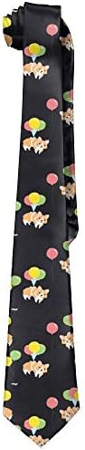 Kawaii Corgi Party With Colorful Balloon Men's Tie Long Necktie Skinny Neckwear Silk