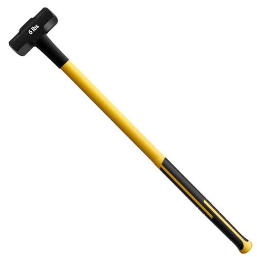 Sledge Hammer with Heavy Duty Construction,35-Inch Fiberglass Handle, Overstrike Protection, Textured Grip,6lbs