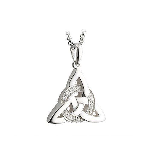 Solvar Trinity Knot Necklace Celtic Irish Sterling Silver with Cubic Zirconia Pendant Irish Made in Gift Box