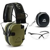 Walker's Razor Slim Electronic Muff with Case and Shooting Glasses (OD Green Patriot) Bundle (3 Item)