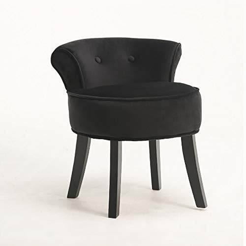 TOP ONE Vanity Stool, Chenille Vanity Dressing Chair Seating Stool Comfortable Table Chair with Black Legs for Dressing Room and Bedroom, Black 56 x 47.5 x 13.5cm