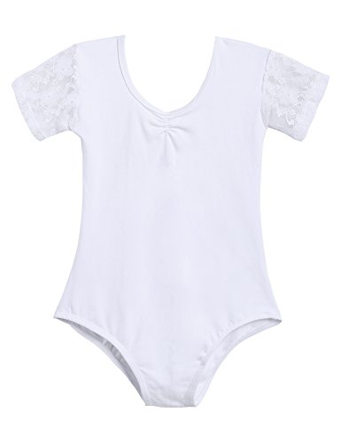 Arshiner Kids Girl O-Neck Short Sleeve Ballet Dance Leotard Lace Dancewear