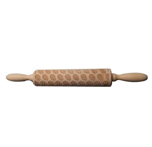 SSYongxia❤ Fashion Radish Printing Rolling Pin Engraved Carved Wood Embossed Rolling Pin Kitchen Tool