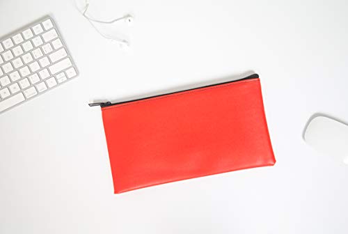 LUNASMILE Leatherette Securit Bank Deposit Bag/Check Wallet/Utility Zipper Coin Bag, 11 x 6 Inches Check Bag (Gray&Red)
